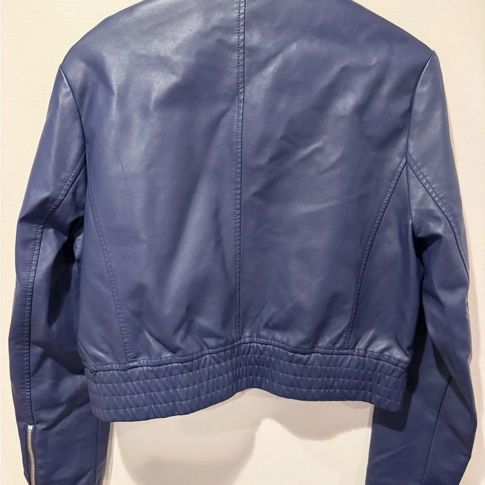 Kensie French Navy Faux Leather Bomber Jacket Large NWT